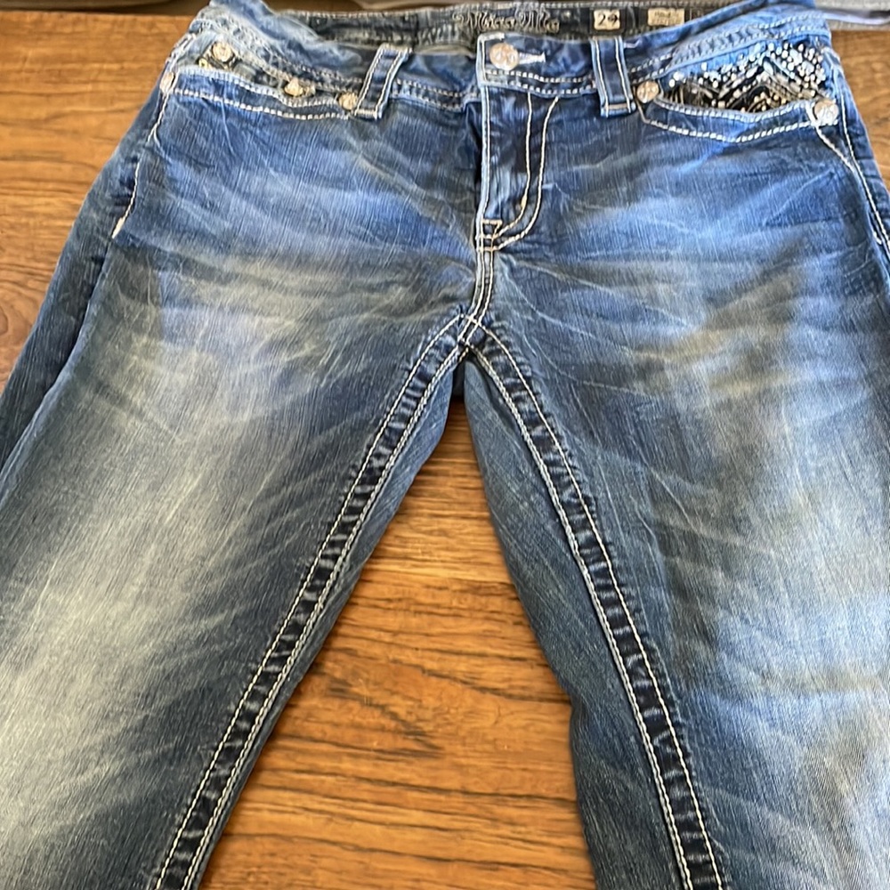 Miss Me Blue Boot Cut Jeans with White Accents - Picture 8 of 8